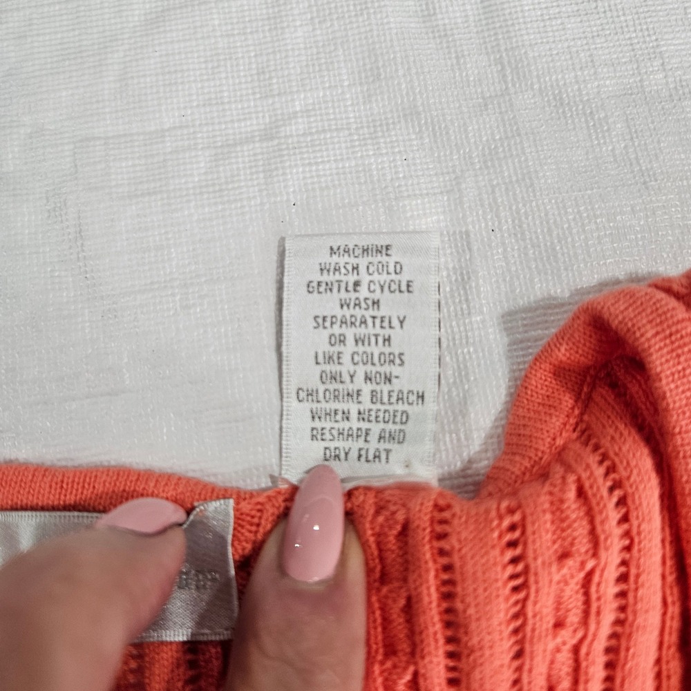 Preswick & Moore Coral Orange Cable Knit Cotton Sweater Vest Square Neck Size M - Picture 4 of 6